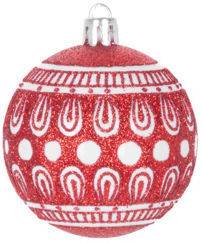 Božične kroglice MagicHome, 8 kom, 6 cm, rdeče z belim ornamentom, za božično drevo