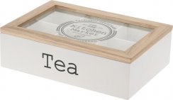 Caseta pentru pliculete de ceai lemn/sticlă alb 24x16,5x7cm