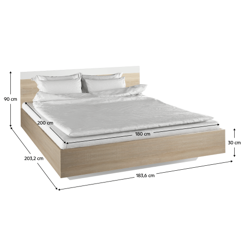 Łóżko podwójne, dąb sonoma/biały, 180x200, GABRIELA