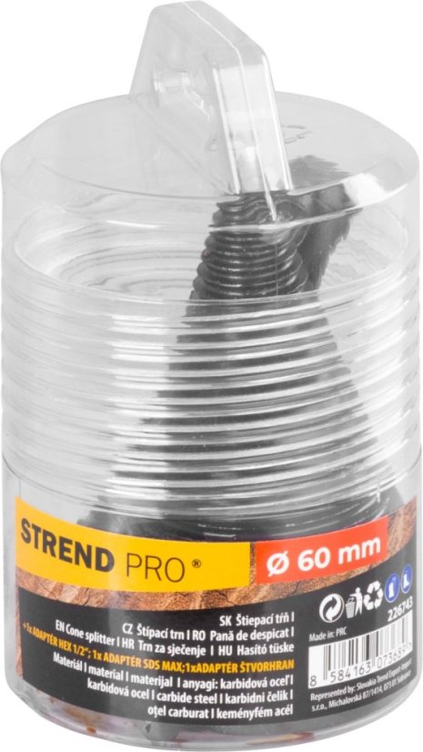 Strend Pro Dorn, Spaltkeil, Kegel, 60 mm, 3x Adapter, für Holz