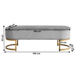Design-Bank, grauer Samtstoff/Gold-Chrom-Gold, MIRILA NEU (akce)