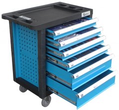 Werkzeugschrank mit 6 Schubladen, bestückt mit 245 Werkzeugen, 685x455x900 mm, GEKO