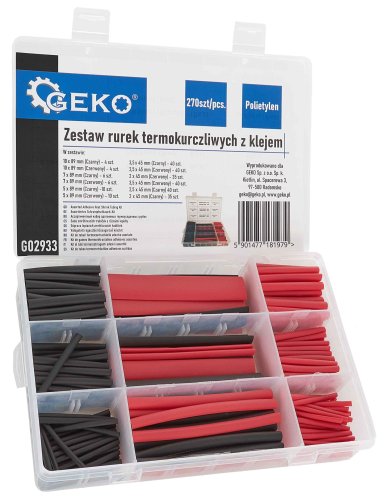 Set de izolație termocontractabilă negru-roșu cu lipici, set de 270 de bucăți