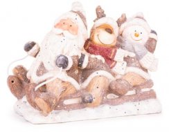 Dekorace MagicHome Vánoce, Santa, sob a sněhulák na saních, keramika, 45x23x34,50 cm