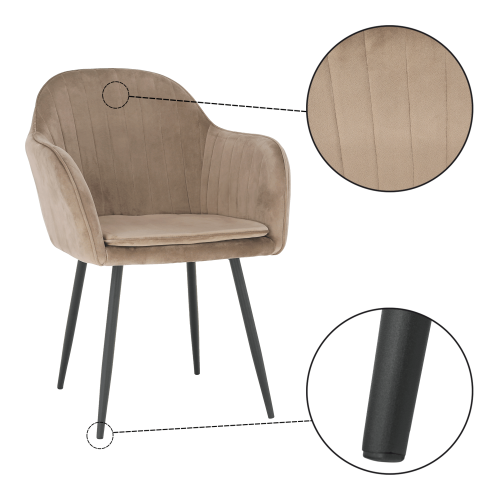 Design-Sessel, graubrauner Taupe-Samtstoff, ZIRKON