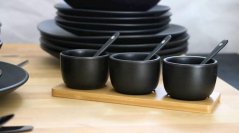 Servirna posoda + žlica, keramika, 100 ml, črna 7d. set