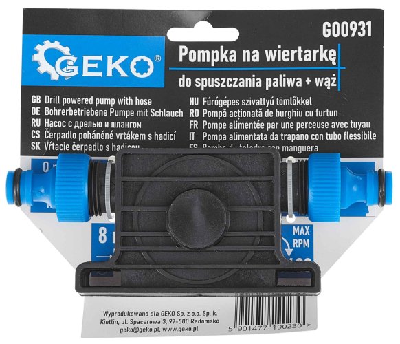 Čerpadlo na palivo, olej a vodu do vŕtačky, hadica 2 x 3 m, GEKO