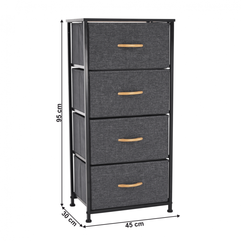 Komoda z szufladami materiałowymi, czarny/ciemnoszary, PALMERA TYP 2 (akce)