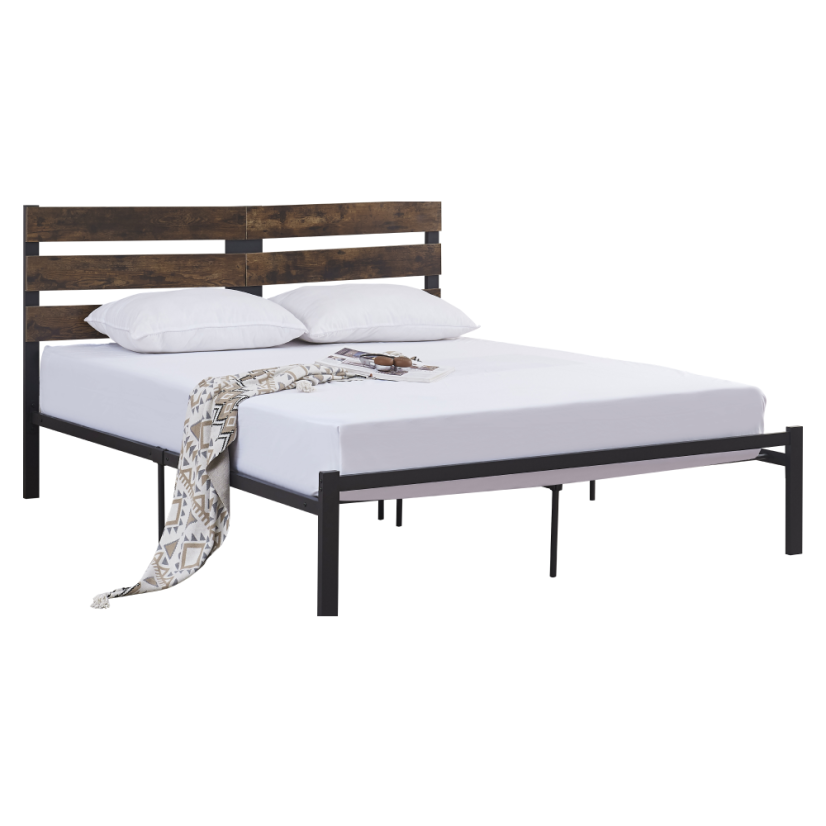 Doppelbett mit Lattenrost, rustikale Eiche/Metall, 180x200, ANEYA