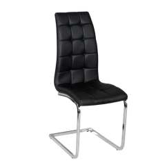 Esszimmerstuhl, schwarzes Öko-Leder, Chrom, DULCIA