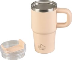 MagicHome hőszigetelő bögre, kávéhoz/teához, 550 ml, szalmával, rozsdamentes acél