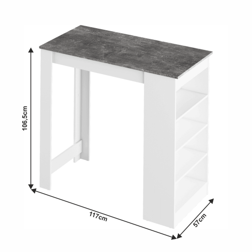 Stół barowy, biały/beton, 117x57 cm, AUSTEN