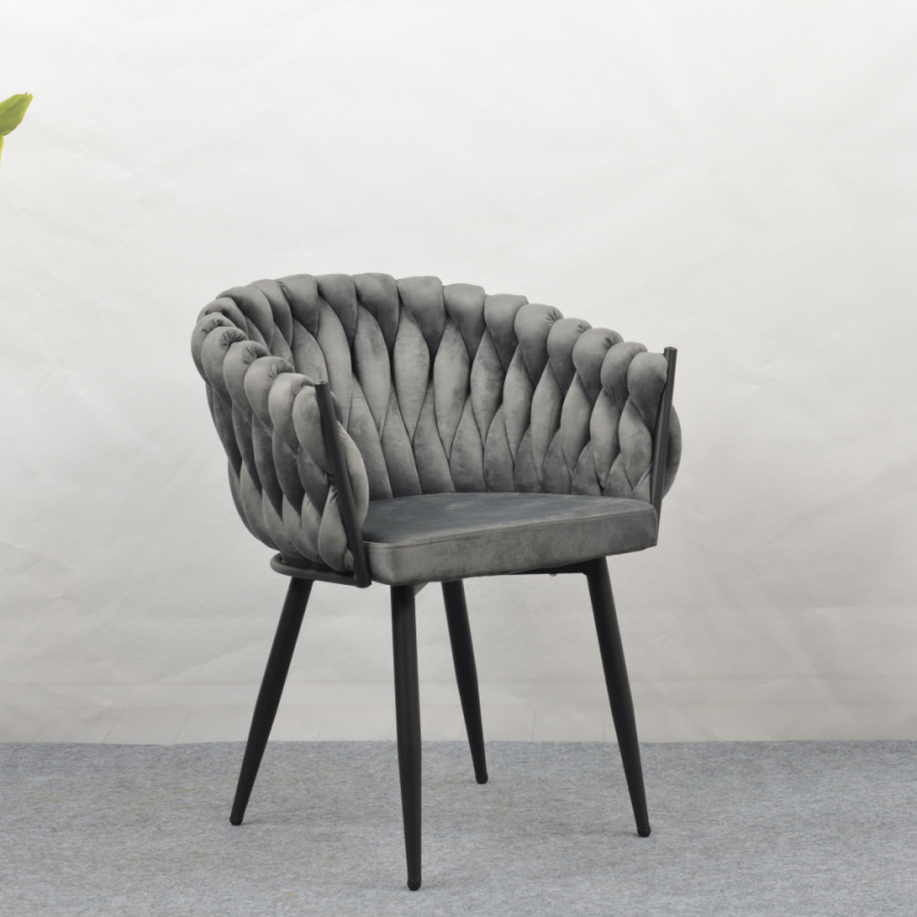 Esszimmerstuhl, dunkelgrauer Samtstoff/schwarz, BLER (akce) (akce)