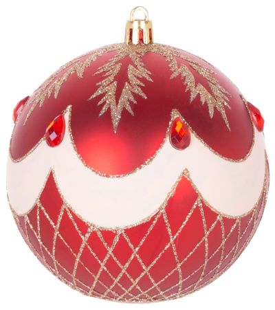 MagicHome božične kroglice, 4 kom, rdeče, z okraski, za božično drevo, 10 cm