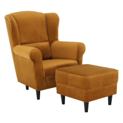 Ohrensessel mit Hocker, senffarbener Stoff, ASTRID