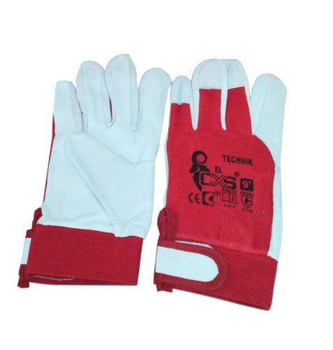 Mănuși combinate, textil-piele TECHNIK roșu-alb 9&quot; KLC