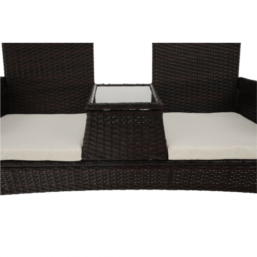 Gartenbank mit Tisch und Kissen, braun/creme, LALIT
