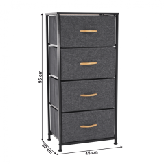 Komoda z szufladami materiałowymi, czarny/ciemnoszary, PALMERA TYP 2 (akce)