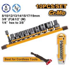 Gola 3/8"-os anyakészlet ütvecsavarozókhoz, 10 darabos INGCO
