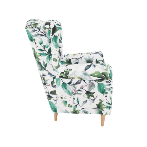 Fotelj, blago z vzorcem zelenega listja, CHARLOT
