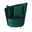 Fotelj v stilu Art Deco, blago Kronos smaragdno/hrast, OKROGLO NOVO