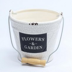 Obal na květináč kbelík s rukojetí 12,8x12,8x12 cm dolomit