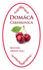 Samolepka na fľašu ČEREŠNOVICA domáca ovál biela, 16ks etikiet KLC