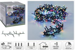 Svetlo vianočné 1200 LED farebné, 24 m, s časovačom, s funkciami, na 300 cm stromček, vonkajšie/vnútorné