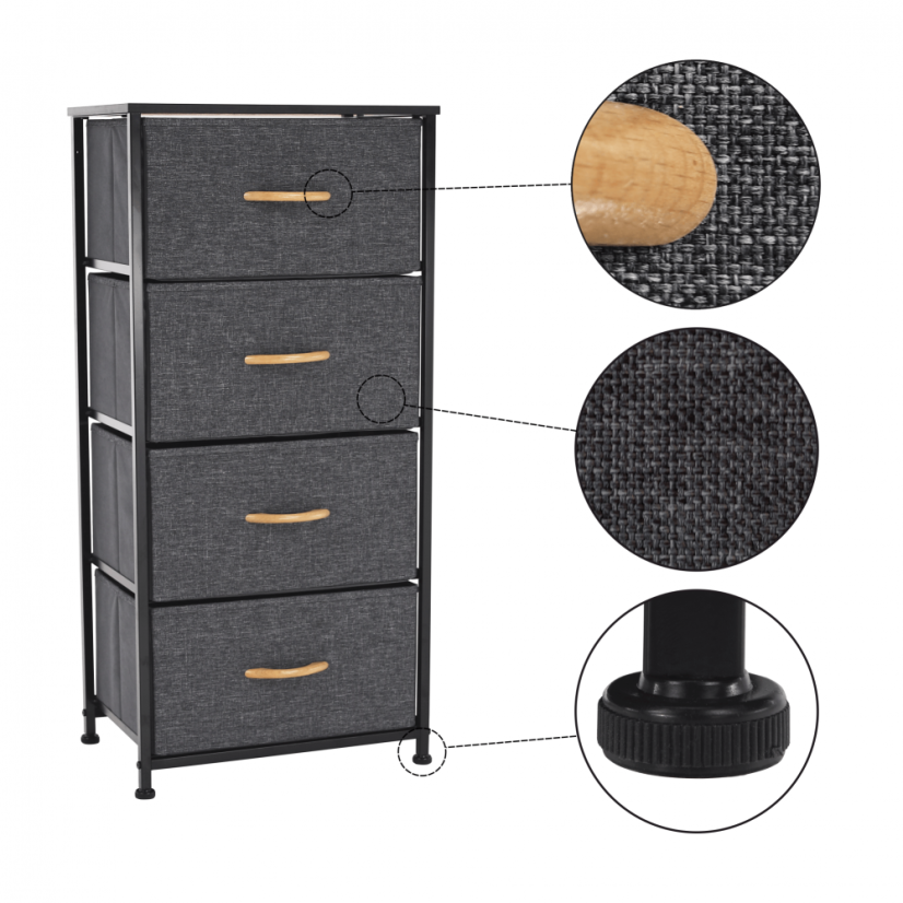 Komoda z szufladami materiałowymi, czarny/ciemnoszary, PALMERA TYP 2 (akce)