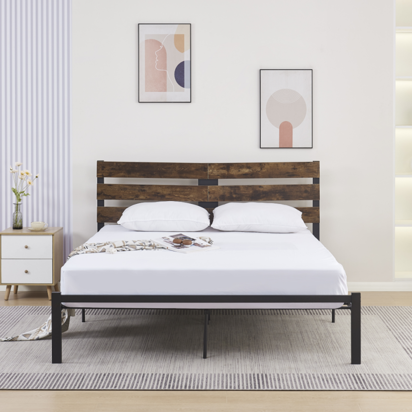 Doppelbett mit Lattenrost, rustikale Eiche/Metall, 180x200, ANEYA