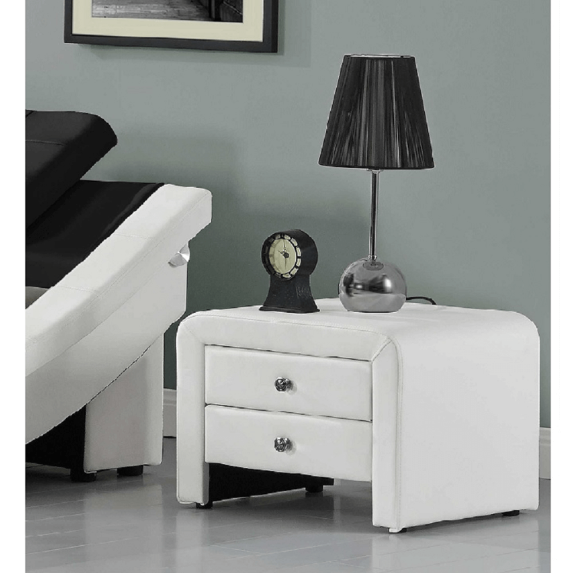 Nočna omarica, eko usnje, bela, WILSON