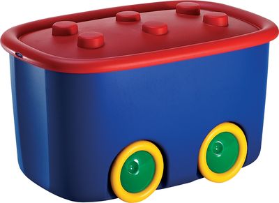 Pudełko z pokrywką na zabawki dla dzieci KIS Funny L, 46L, niebieski/czerwony, schowek, 39x58x32 cm
