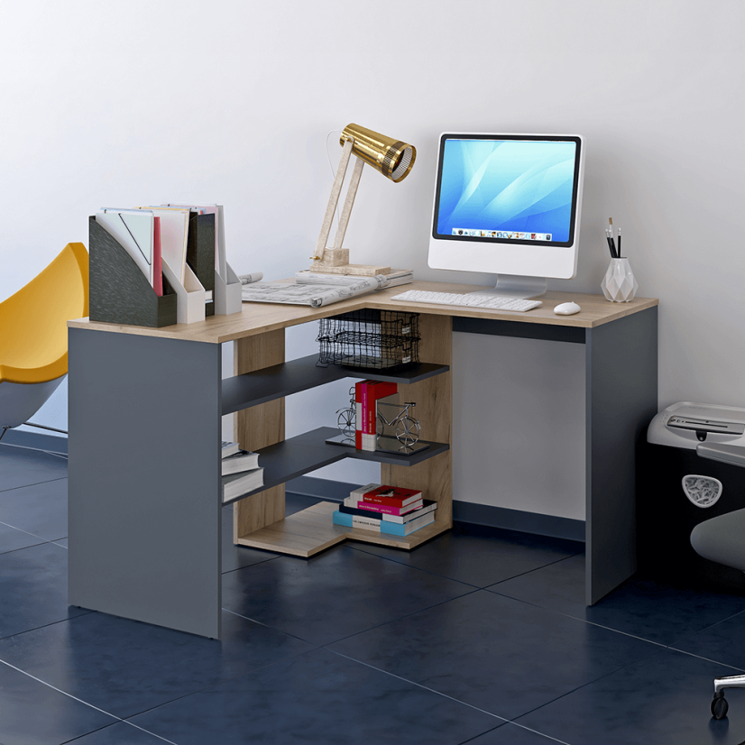 Eck-PC-Schreibtisch, Artisan-Eiche/Graphit, TAMARI