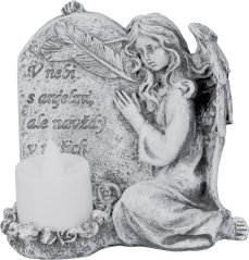 Decor MagicHome, Înger cu lumânare, LED, polirășină, pentru mormânt, 12x8x12 cm