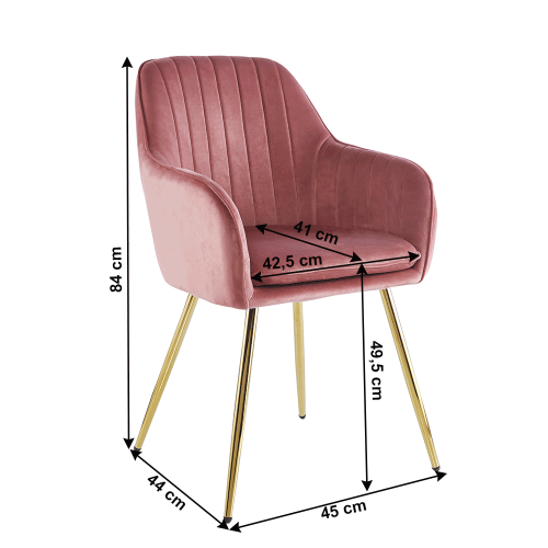 Dizajnerska fotelja, ružičasta Baršunasta tkanina/zlatna krom-zlatna, ADLAM