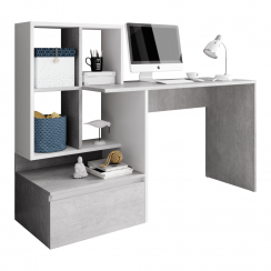 PC-Schreibtisch, Beton/weiß matt, NEREO