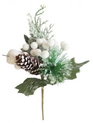 Větvička MagicHome Vánoce, s koblihou, bílá, 21cm