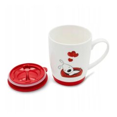 Porcelán bögre kupakkal 350ml, Valentin dekorációval