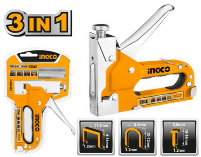 Heftgerät – Metallheftgerät 3in1, 4–14 mm, /U-Clips und Nägel/ INGCO KLC