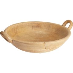 Mangófából készült tálalóedény, 30–35 × 9 cm, természetes színű
