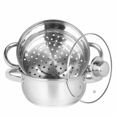 Parni lonec 2L, nerjaveče jeklo + steklo. pokrov (akce)