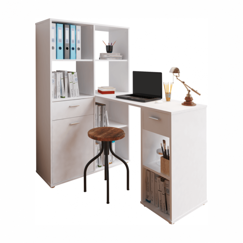 Eck-PC-Tisch mit Ablage, weiß, MINESON