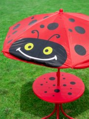 Zestaw ogrodowy LEQ MELISENDA Mariquita, biedronka, parasol 105 cm, stół 50 cm, 2 krzesła, dziecięcy