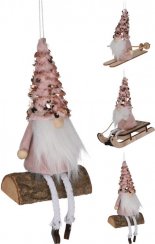 Függesztett dísz gnome 12,5 cm poliészter/fa rózsaszín keverék
