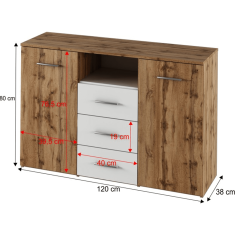 Kommode, Wotan-Eiche/Weiß, GABRIELA