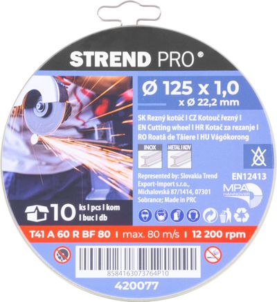 Strend Pro disk 125x1,0x22,2 mm, rezni metal, pakiranje od 10 kom.