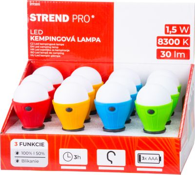 Lampă de camping Strend Pro C748, lampă de camping, formă bec, 3xAAA, mix de culori, Sellbox 12 buc.