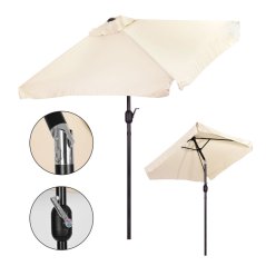 Umbrelă de grădină mare, dreptunghiulară, cu mecanism de înclinare, mâner, culoare bej, 200x140 cm, MultiGarden (promoție)