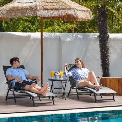 Összecsukható strandfotel, állítható háttámlával, acél váz, szürke szín, MultiGarden