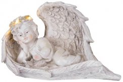 Dekorace MagicHome, Anděl v křídlech, polyresin, na hrob, solar, 24,5x12,5x14,5 cm